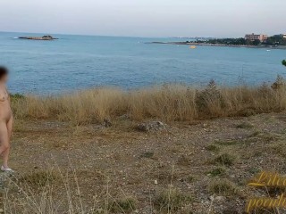 Walking naked on the beautiful seashore